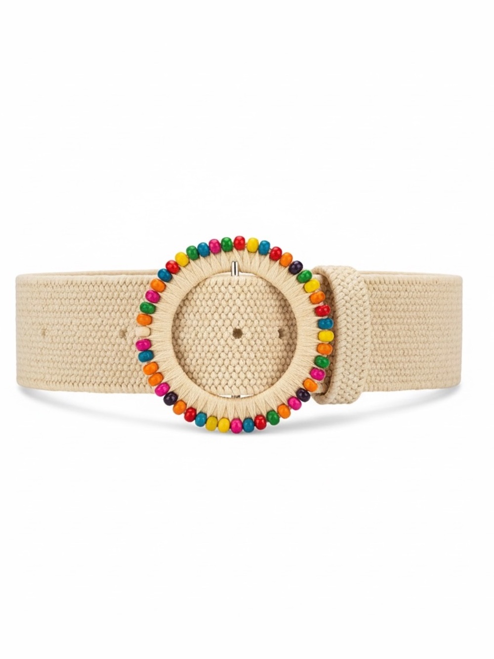 Haute Hippie Rainbow Beaded Natural Stretch Belt- Size S/M